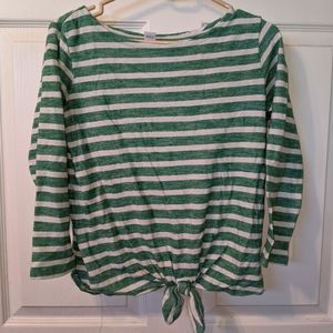 Women's Old Navy Long Sleeve Green and White Top Size XS Preowned